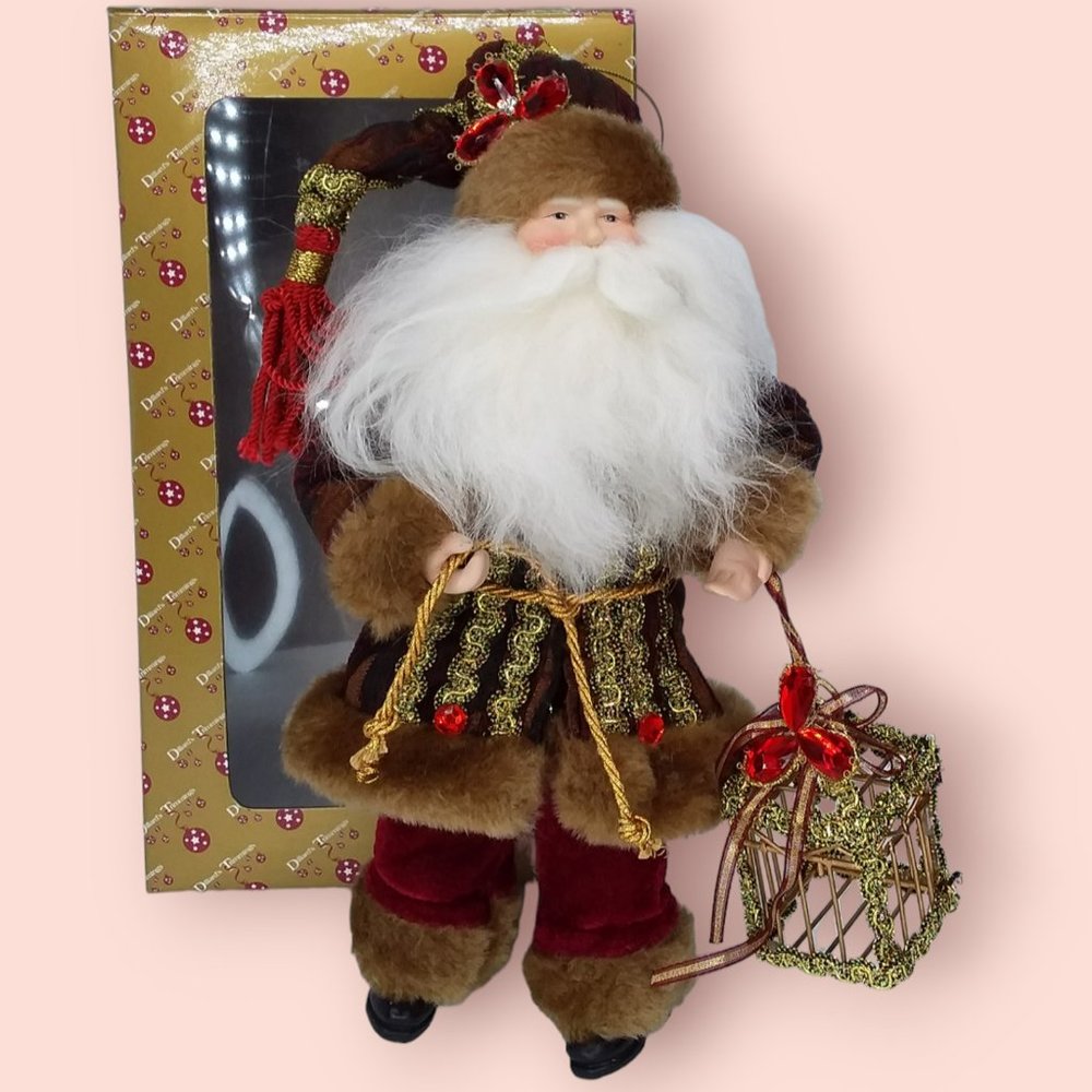 Vtg Dillard's Trimmings Santa Claus Figurine Ornament Burgundy Suit Cage NIB